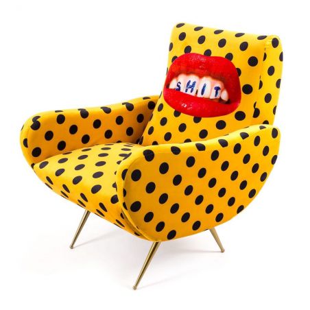 Yellow Polka Dot Accent Chair with Mouth & SH*T Print Seletti Sofas and Armchairs &pound;1,250.00 All Rooms Mango Wood product_feat...