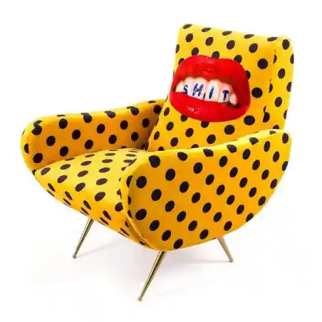 Yellow Polka Dot Accent Chair with Mouth & SH*T Print Seletti Sofas and Armchairs &pound;1,250.00 All Rooms Mango Wood product_feat...