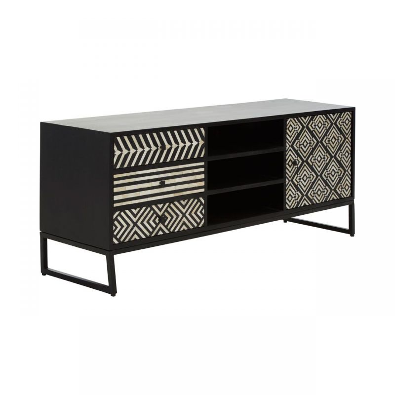 Monochrome Black & White Tv Unit Retro Furniture £1,210.00 Living Room Acacia Steel product_features