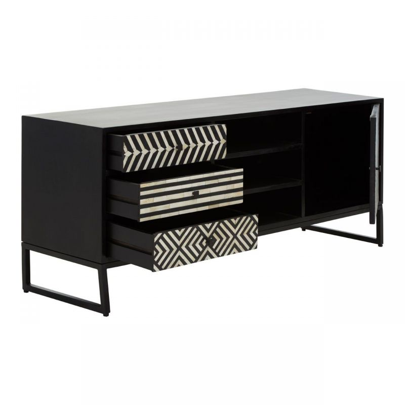 Monochrome Black & White Tv Unit Retro Furniture £1,210.00 Living Room Acacia Steel product_features