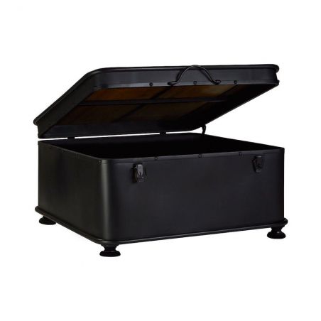 Matt Black Industrial Bunker Trunk Coffee Table with Storage Smithers Retro Furniture &pound;520.00 Reception Room Fir Wood Steel p...