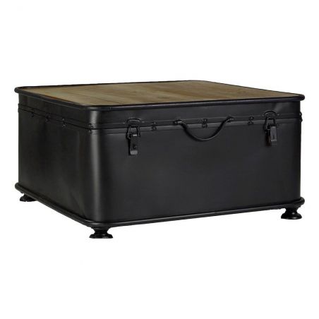 Matt Black Industrial Bunker Trunk Coffee Table with Storage Smithers Retro Furniture &pound;520.00 Reception Room Fir Wood Steel p...