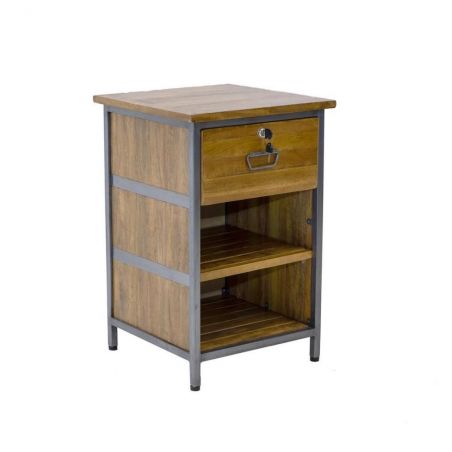 Factory Lockable Drawer Side Table Retro Furniture £275.00 All Rooms Mango Wood Steel product_features