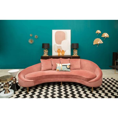 Loren Pink Velvet Sofa &ndash; Curved 3 Seater in Salmon Velvet & Gold Smithers Sofas and Armchairs &pound;3,000.00 Pine Wood Stainless S...