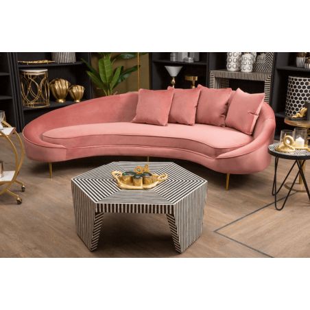 Loren Pink Velvet Sofa &ndash; Curved 3 Seater in Salmon Velvet & Gold Smithers Sofas and Armchairs &pound;3,000.00 Pine Wood Stainless S...