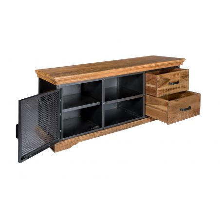 Factory TV Stand Smithers Industrial Furniture &pound;692.00 Living Room Mango Wood Steel product_features