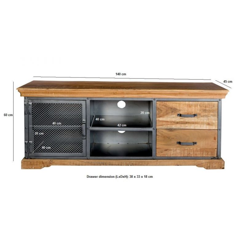 Factory TV Stand Smithers Industrial Furniture £692.00 Living Room Mango Wood Steel product_features