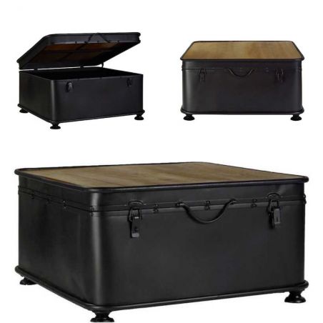 Matt Black Industrial Bunker Trunk Coffee Table with Storage Smithers Retro Furniture &pound;520.00 Reception Room Fir Wood Steel p...