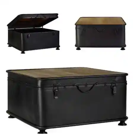 Matt Black Industrial Bunker Trunk Coffee Table with Storage Smithers Retro Furniture &pound;520.00 Reception Room Fir Wood Steel p...