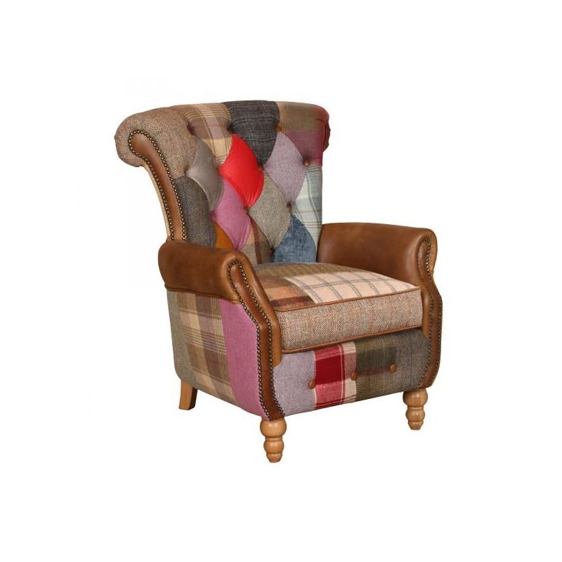 Patchwork Armchair – Crusader Leather & Tweed Statement Chair Smithers Chesterfield £1,550.00 product_features