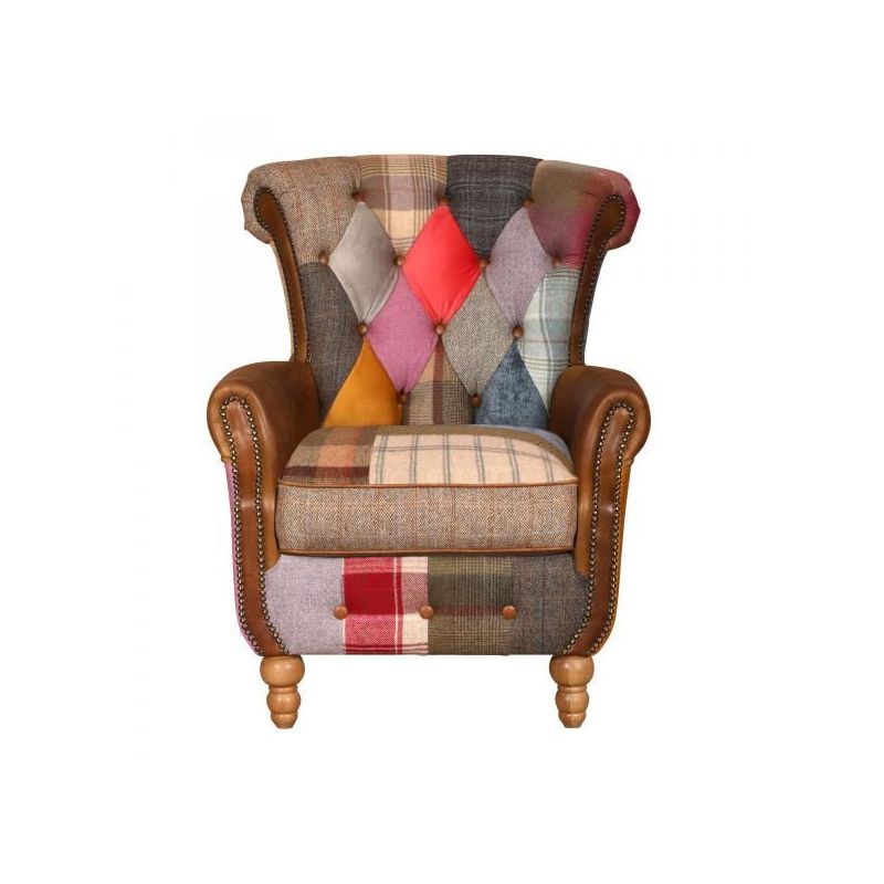 Patchwork Armchair – Crusader Leather & Tweed Statement Chair Smithers Chesterfield £1,550.00 product_features