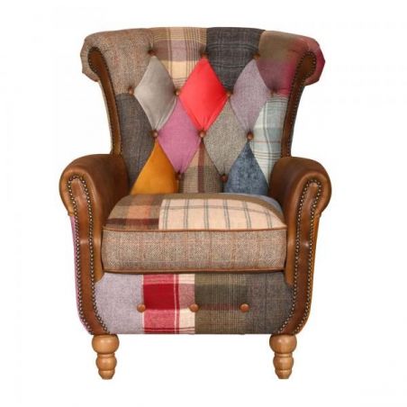 Patchwork Armchair – Crusader Leather & Tweed Statement Chair Smithers Chesterfield £1,550.00 product_features