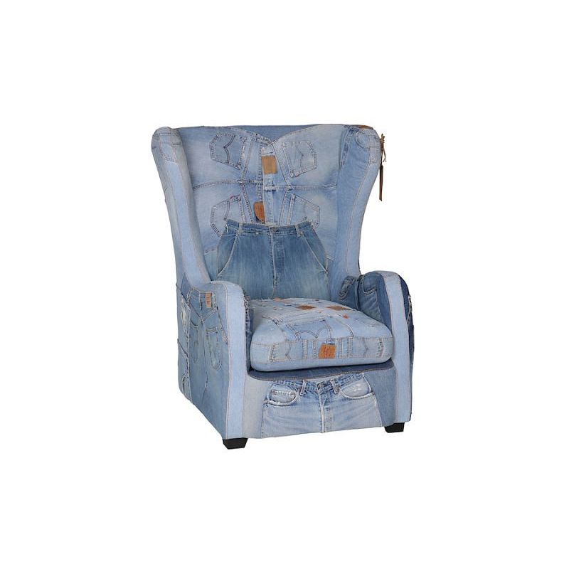 Levi 501 Denim Wing-Back Armchair Smithers Used, Abused, & Reused £4,000.00 All Rooms Teak Wood product_features