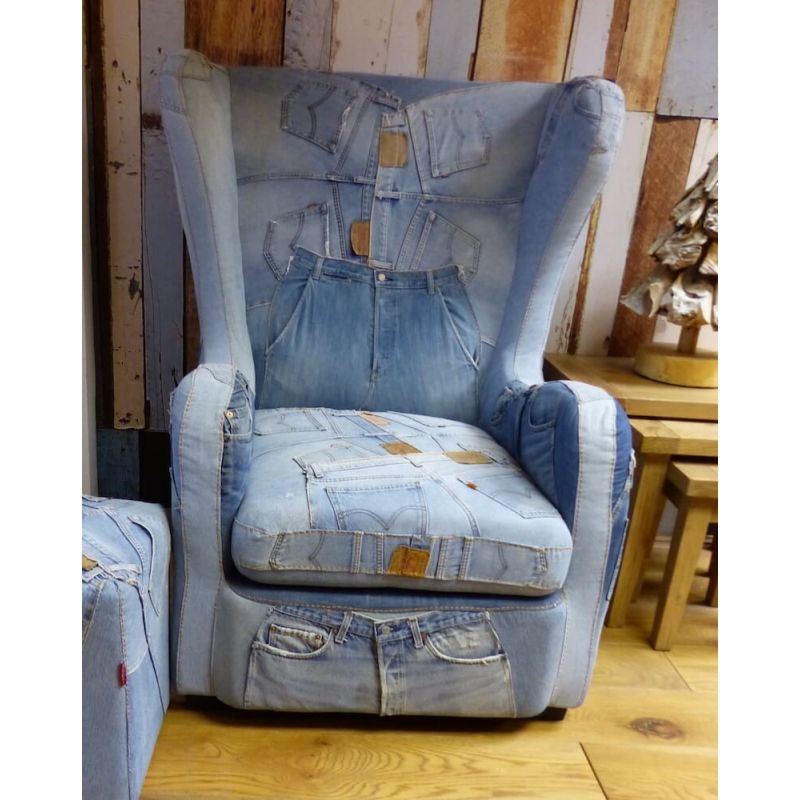 Levi 501 Denim Wing-Back Armchair Smithers Used, Abused, & Reused £4,000.00 All Rooms Teak Wood product_features
