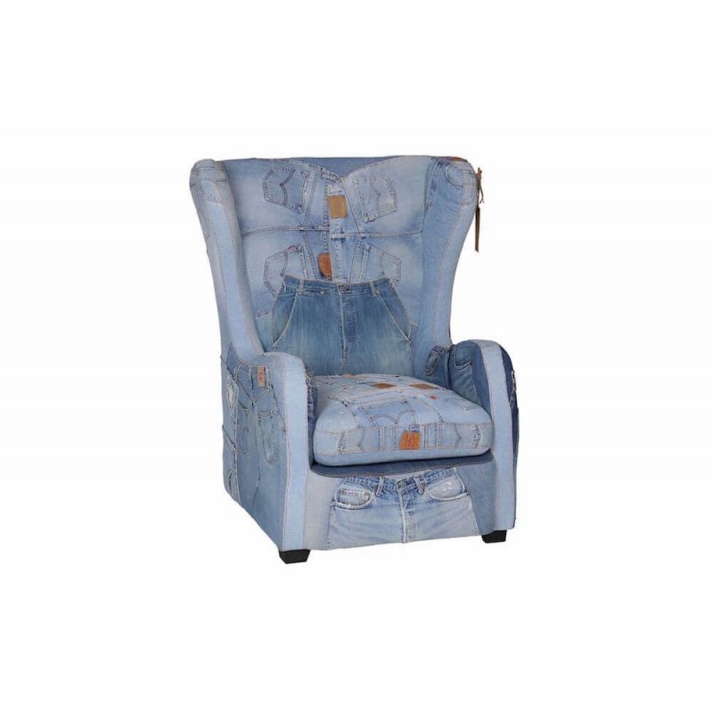 Levi 501 Denim Wing-Back Armchair Smithers Used, Abused, & Reused £4,000.00 All Rooms Teak Wood product_features