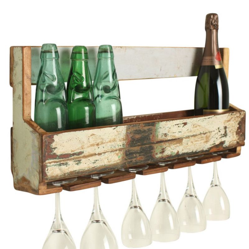 Factory Wall Hanging Wine Holder with Integrated Glass & Bottle Rack Smithers Home Bars £175.00 Kitchen Reclaimed Wood produc...