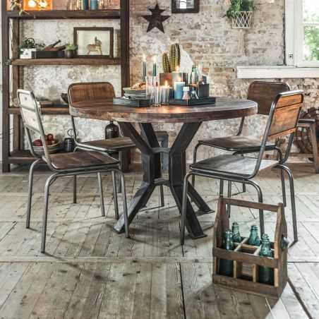 Factory Reclaimed Wood Round Dining Table Smithers Reclaimed Wood Dining Tables £1,250.00 Dining Room Reclaimed Wood Iron pro...